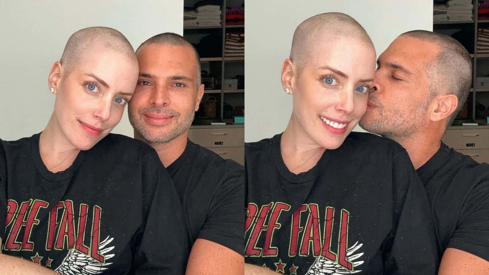Em forma de apoio, marido de Fabiana Justus raspa a cabeça e ela se declara: “Meu porto seguro”
