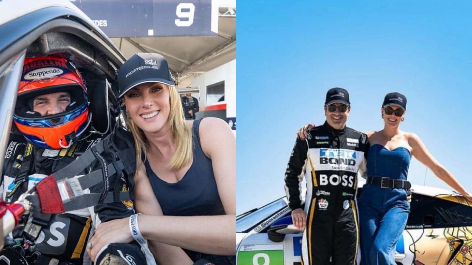 Ana Hickmann acompanha Edu Guedes durante treino da Porsche Cup Brasil