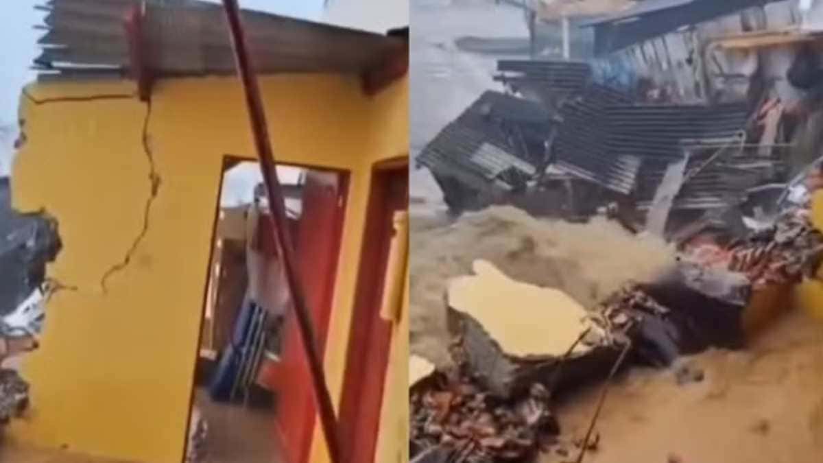 Quartel dos bombeiros desaba durante temporal em Santa Catarina
