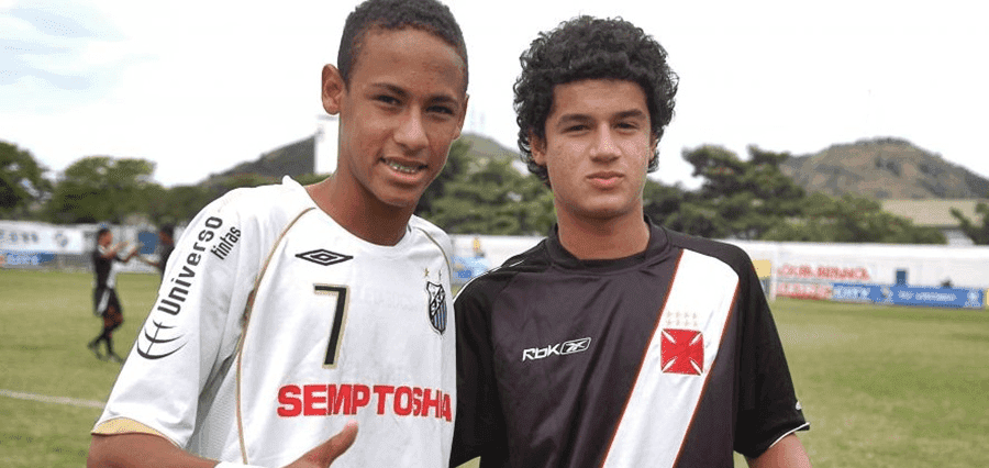 Neymar e Coutinho se reencontram vestindo as camisas de Santos e Vasco após 17 anos