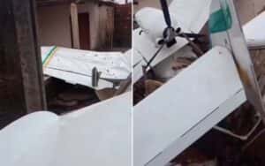 Avião cai em Goiânia e destrói segundo andar de casa