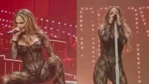 Jennifer Lopez causa com look transparente em show e rebate críticas
