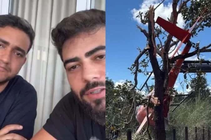 Henrique e Juliano se pronunciam após queda de helicóptero pilotado pelo pai