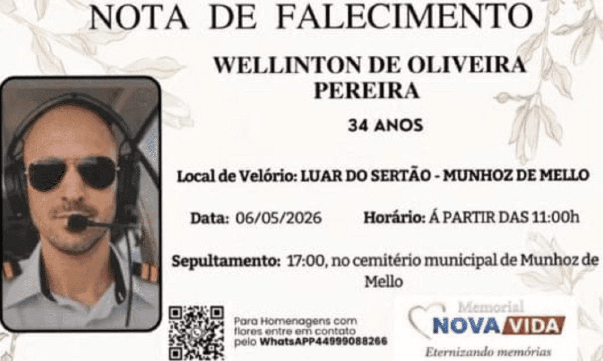 Corpo do piloto do avião que caiu em BH será sepultado nesta quarta (6/5)