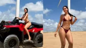 Isabelle Nogueira surge de biquíni vermelho e corpo rouba a cena