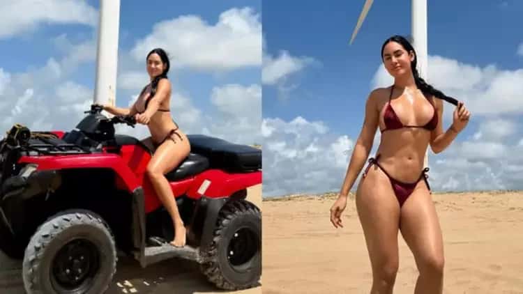 Isabelle Nogueira surge de biquíni vermelho e corpo rouba a cena