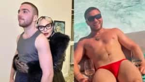 Filho de Madonna chama atenção ao surgir de microssunga vermelha em lancha