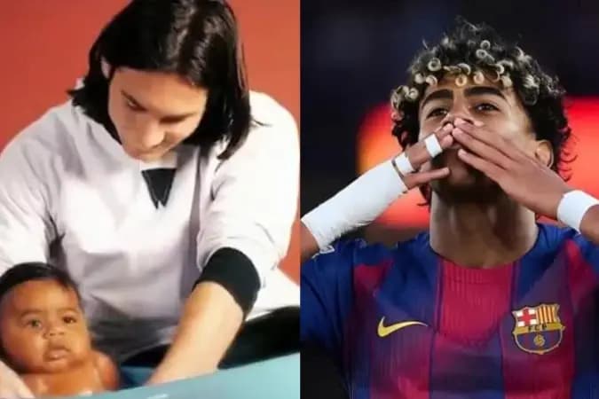 A origem da foto de Lionel Messi dando banho em Lamine Yamal
