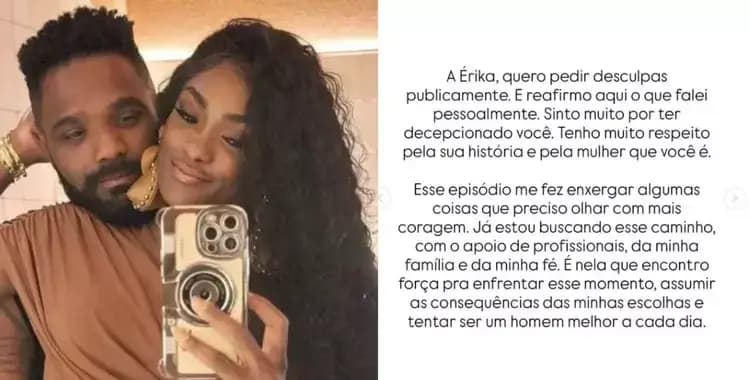 Arlindinho quebra o silêncio e pede desculpas públicas a Erika Januza