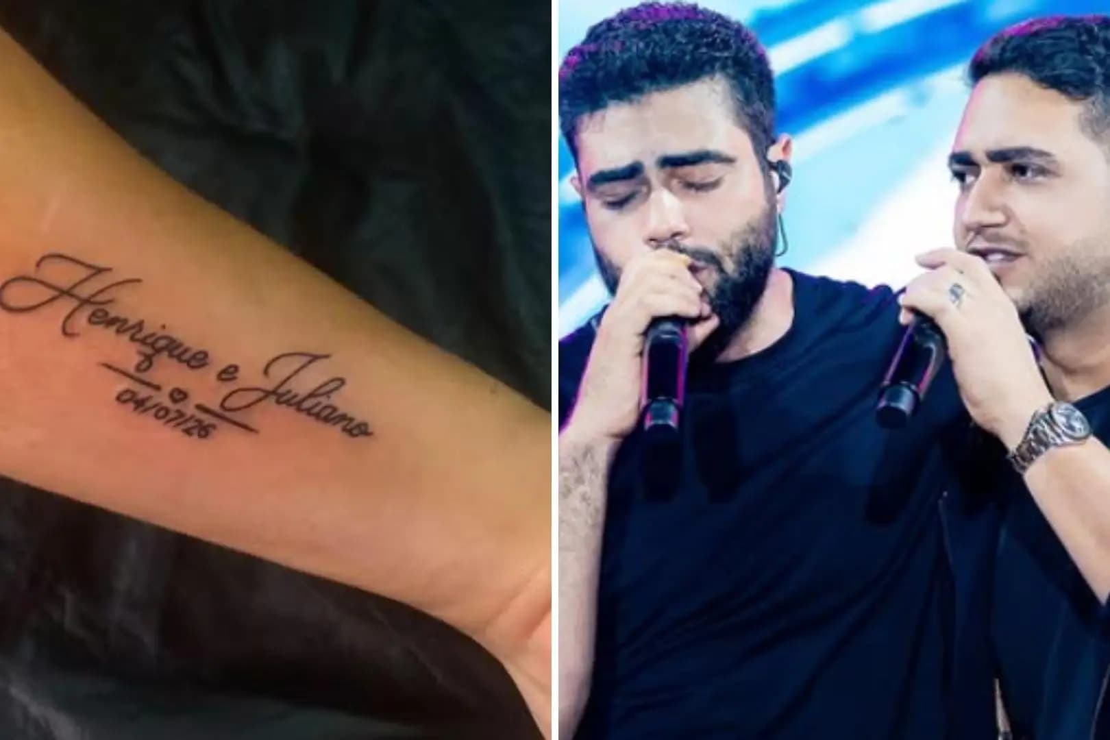 Henrique e Juliano brincam com tatuagem de data remarcada de fã