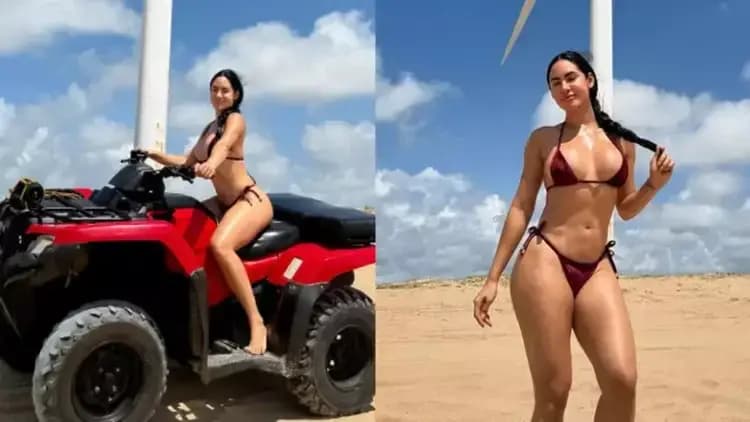Isabelle Nogueira surge de biquíni vermelho e corpo rouba a cena