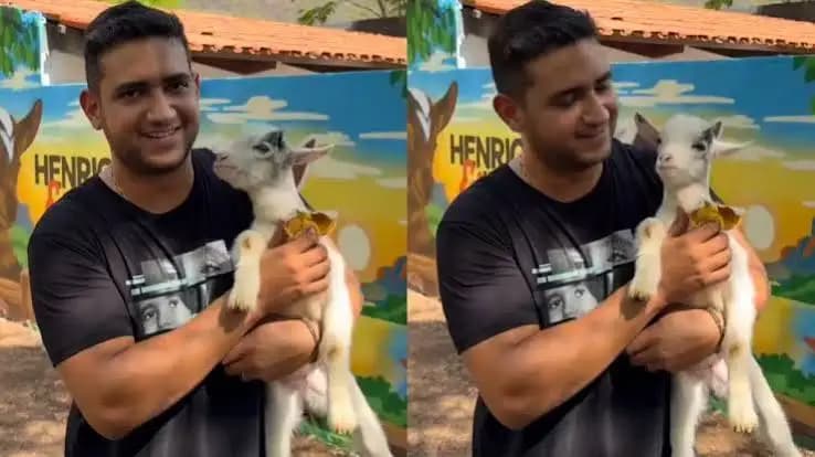 Juliano diverte fãs ao passear de helicóptero com cabrito