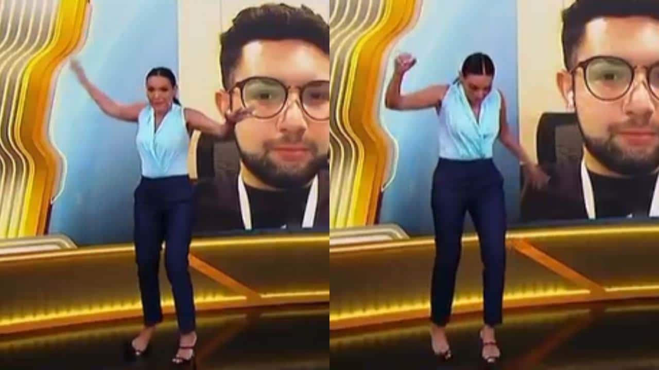 Márcia Dantas tropeça e quase cai ao vivo no ‘Primeiro Impacto’