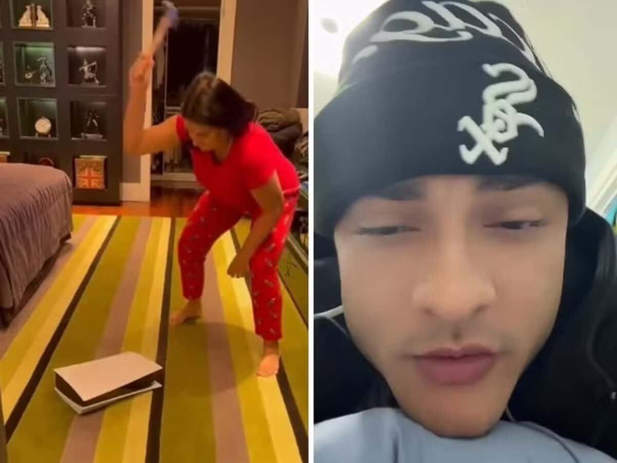Mãe de influenciador causa polêmica ao quebrar videogame de filho mais novo