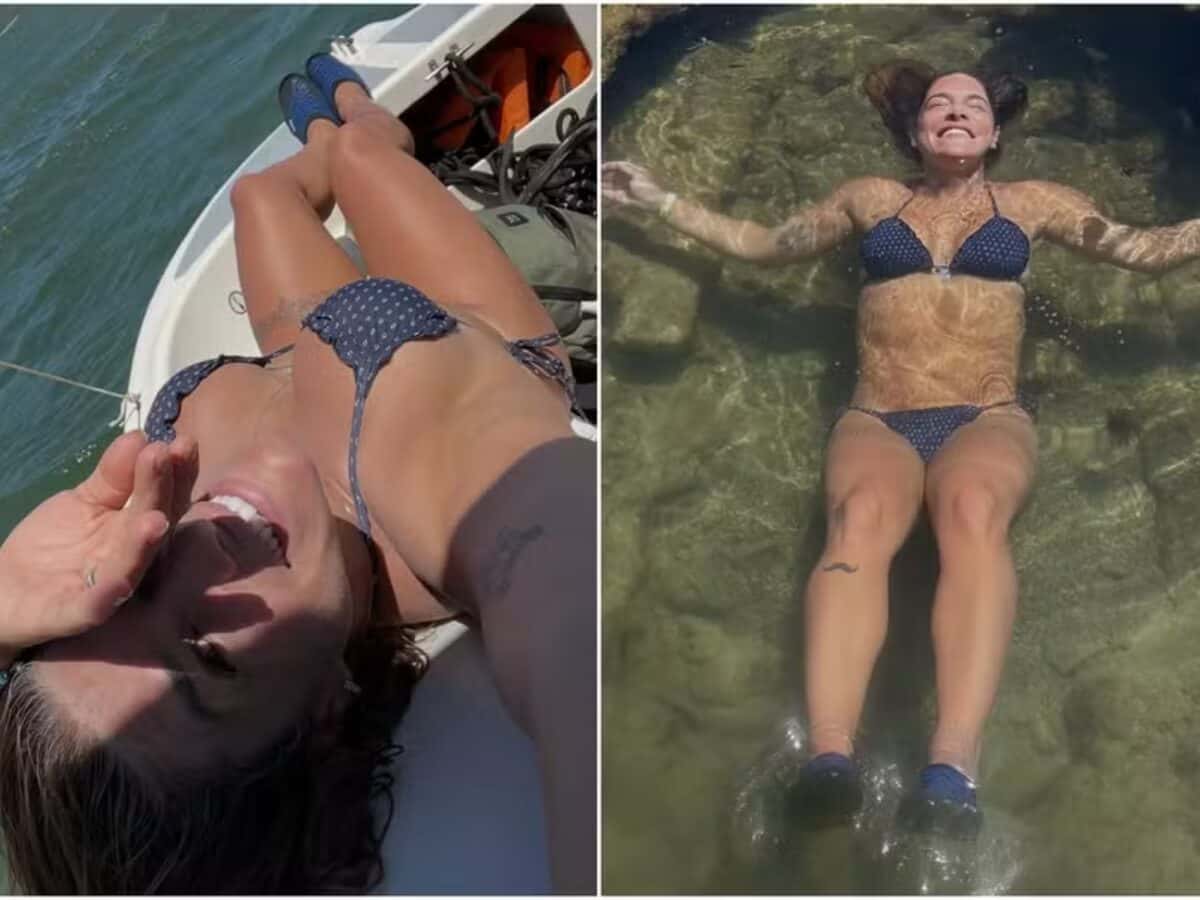 Priscila Fantin curte férias com a família