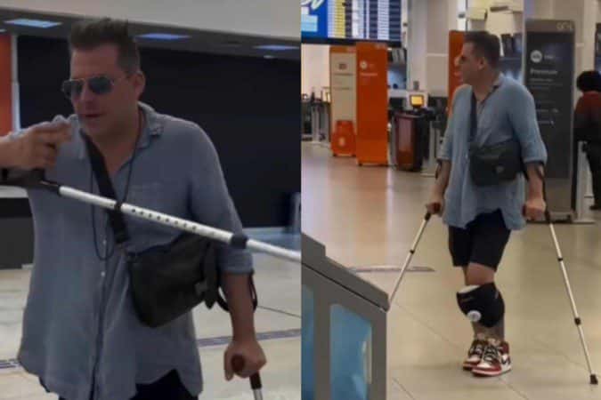 Henri Castelli é visto usando muletas e estado de saúde vem à tona