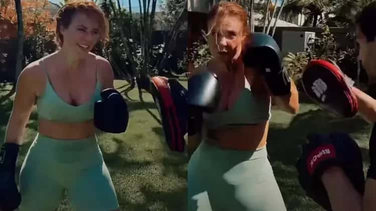 Aos 44 anos, Paolla Oliveira compartilha treino de boxe de top e short