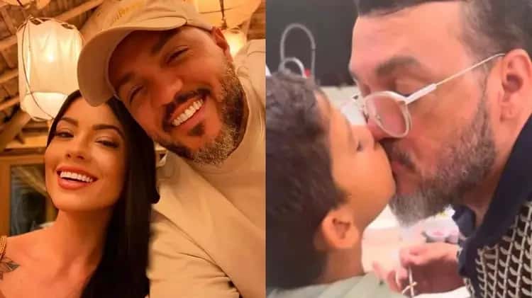 Namorada de Belo reage após selinho polêmico do cantor em seu filho