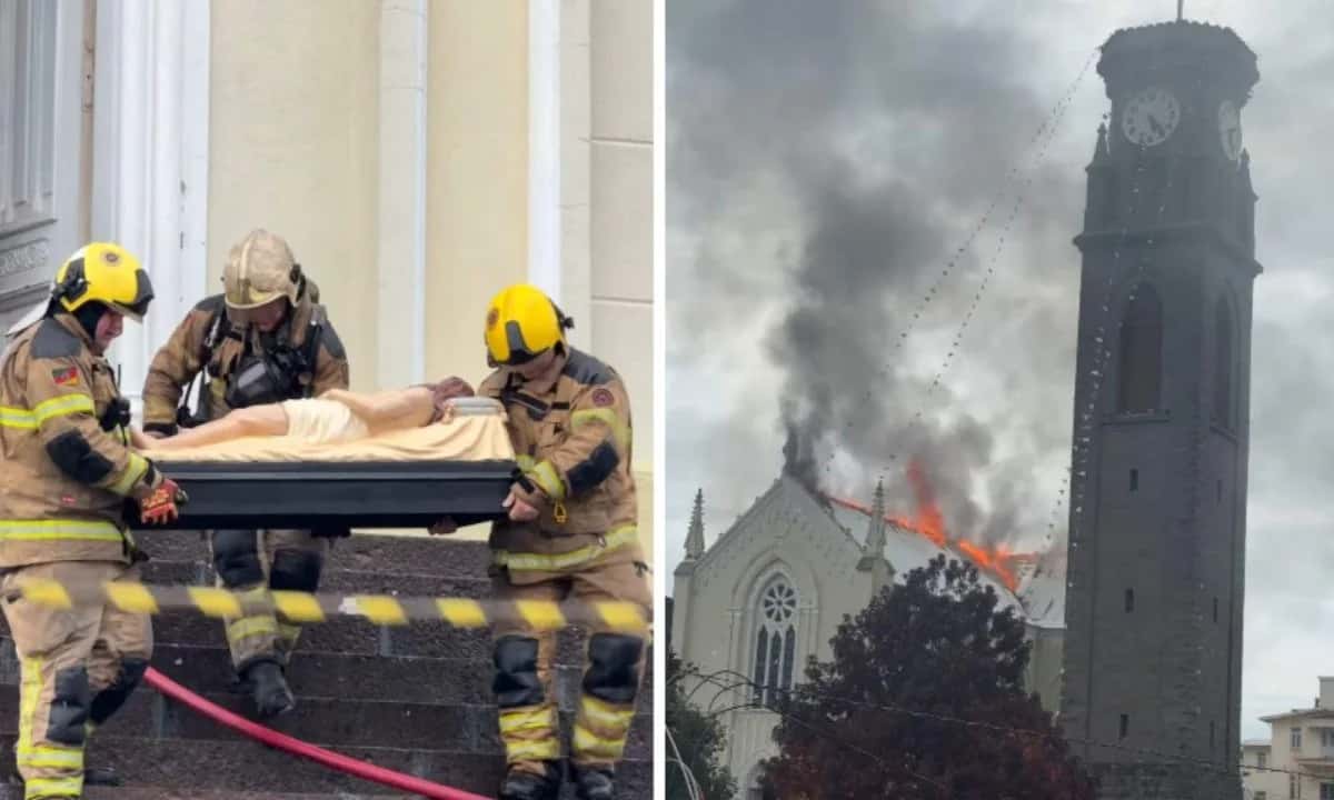 Imagem de Cristo é retirada intacta após incêndio destruir igreja