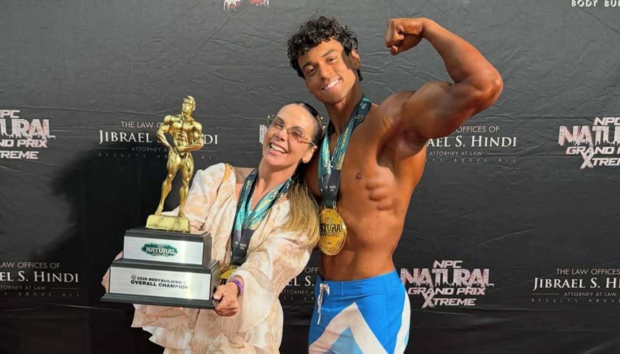Filho de Carla Perez conquista títulos em campeonato de fisiculturismo nos EUA